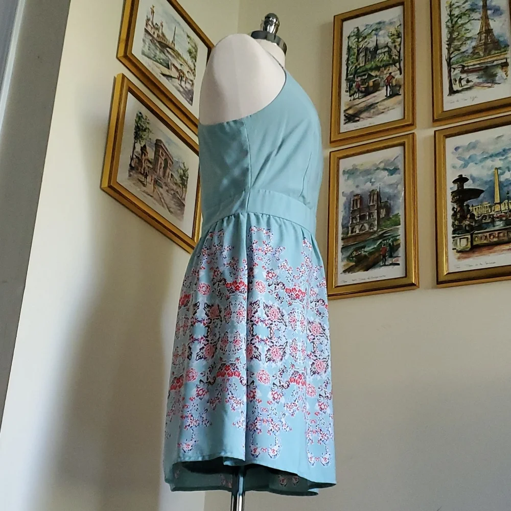 Robin's Egg Blue Floral Strappy Backless Sun Dress - Picture 3 of 14
